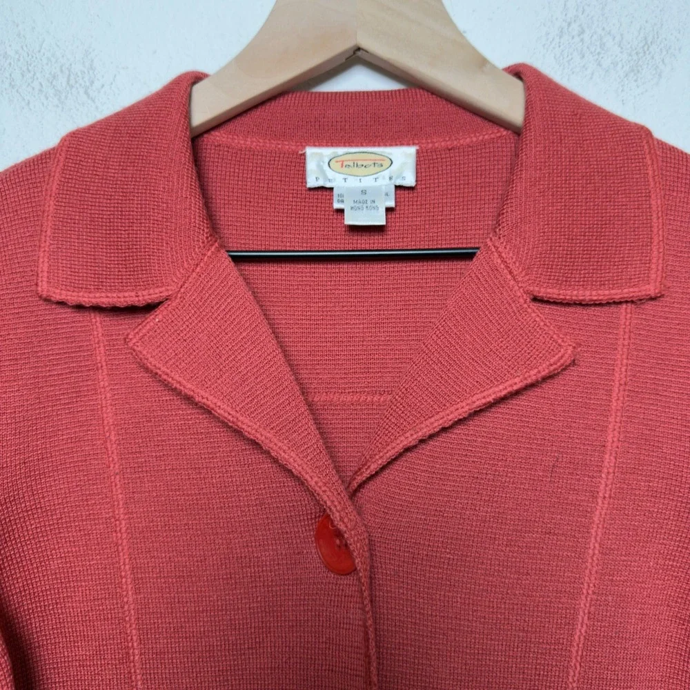 Talbots Women 100% Merino Wool Cardigan Jacket Small Patchwork Mod Academia